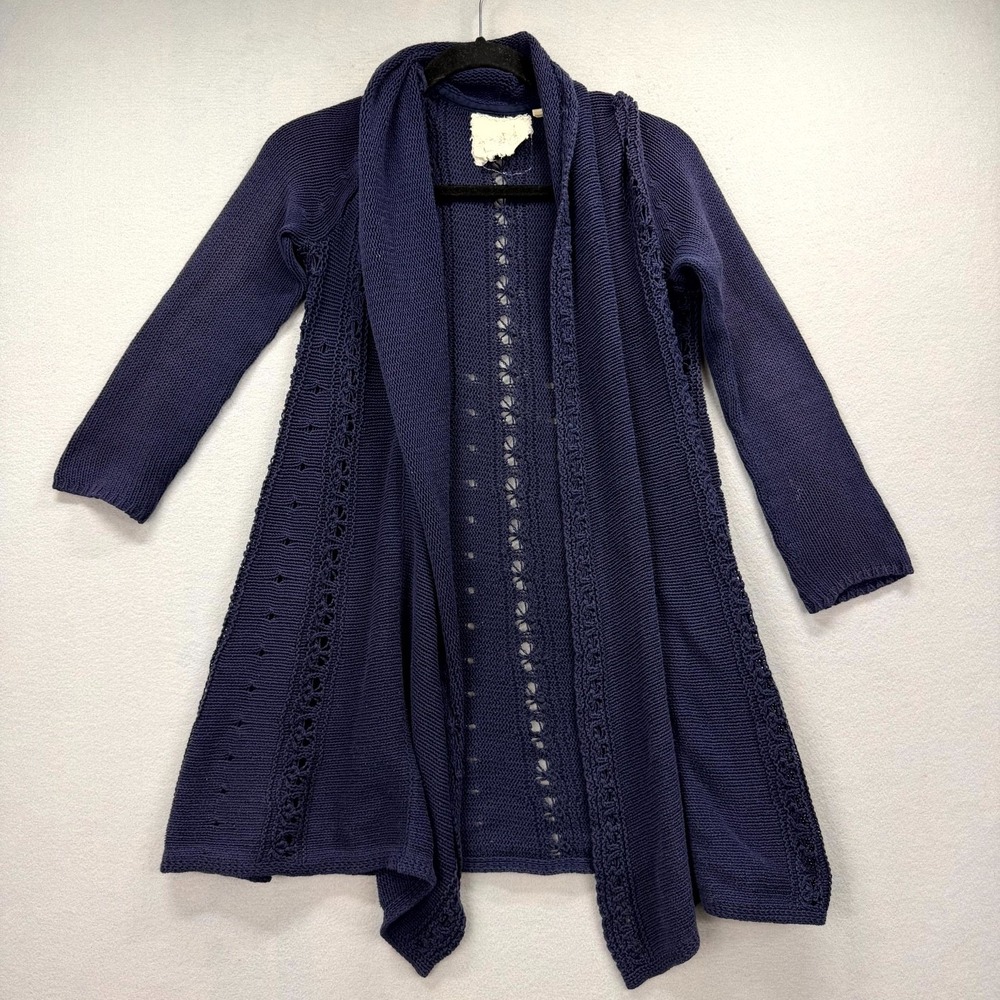Angel Of The North Cardigan Sweater Womens Small Navy Crochet Knit Open-Front